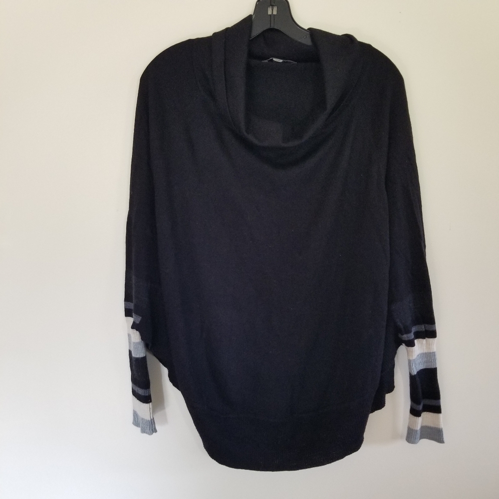 Smartwool Cowl Neck Slouchy Fit Merino Wool Black With Stripe Sleeves Size Sm-M